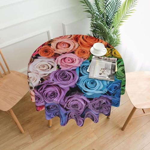 LHFIOHIRG (Rainbow Flowers) Runde Tischdecke, 152 cm, knitterfrei, waschbar, Tischdecke für Küche, Esszimmer, Urlaub, Party, Picknick von LHFIOHIRG