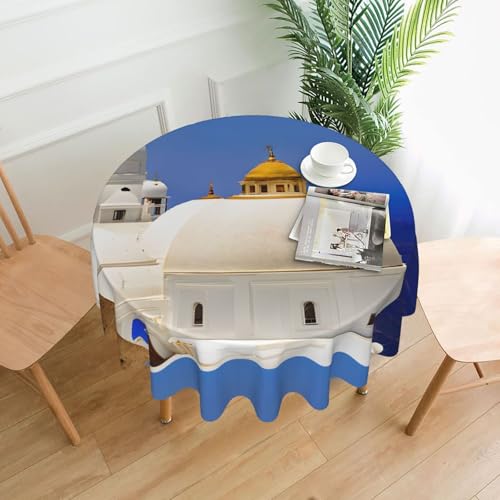 LHFIOHIRG (Santorini Griechische Insel Meer View) Runde Tischdecke 152cm knitterfrei waschbar Tischdecke für Küche Esszimmer Urlaub Party Picknick von LHFIOHIRG