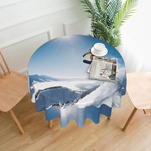 LHFIOHIRG (Snowboarding) Runde Tischdecke, 152 cm, knitterfrei, waschbar, Tischdecke für Küche, Esszimmer, Urlaub, Party, Picknick von LHFIOHIRG