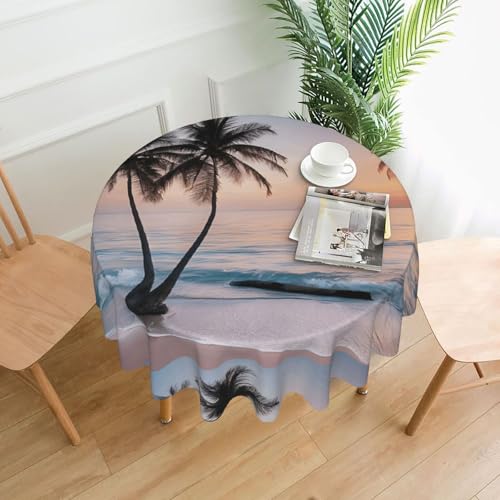 LHFIOHIRG (Sunrise Tropical Palm Tree Island) Runde Tischdecke, 152 cm, knitterfrei, waschbar, Tischdecke für Küche, Esszimmer, Urlaub, Party, Picknick von LHFIOHIRG