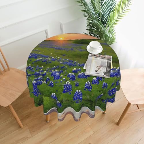 LHFIOHIRG (Texas Bluebonnets Scenery) Runde Tischdecke, 152 cm, knitterfrei, waschbar, Tischtuch für Küche, Esszimmer, Urlaub, Party, Picknick von LHFIOHIRG