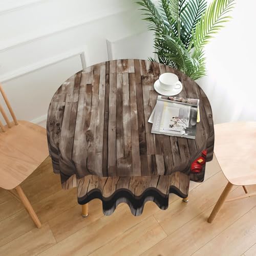 LHFIOHIRG (Wood) Runde Tischdecke, 152 cm, knitterfrei, waschbar, Tischtuch für Küche, Esszimmer, Urlaub, Party, Picknick von LHFIOHIRG