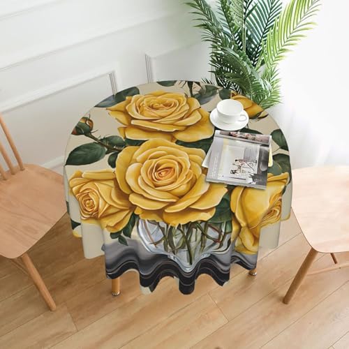 LHFIOHIRG (Yellow Rose) Runde Tischdecke, 152 cm, knitterfrei, waschbar, Tischdecke für Küche, Esszimmer, Urlaub, Party, Picknick von LHFIOHIRG