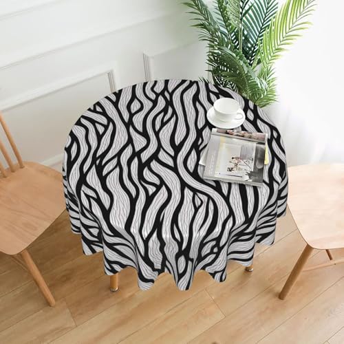 LHFIOHIRG Runde Tischdecke, 152 cm, knitterfrei, waschbar, Tischdecke für Küche, Esszimmer, Urlaub, Party, Picknick, Schwarz / Weiß von LHFIOHIRG
