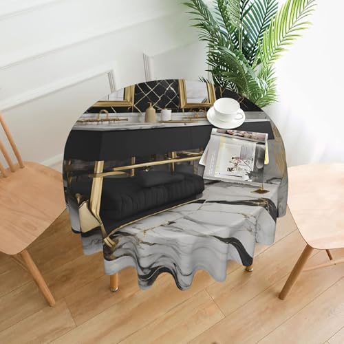 LHFIOHIRG Runde Tischdecke, 152 cm, knitterfrei, waschbar, Tischdecke für Küche, Esszimmer, Urlaub, Party, Picknick, Schwarz von LHFIOHIRG