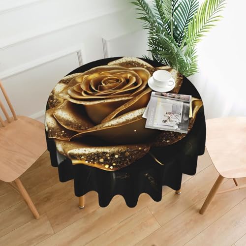 LHFIOHIRG Runde Tischdecke, 152 cm, knitterfrei, waschbar, Tischdecke für Küche, Esszimmer, Urlaub, Party, Picknick (Gold Rose) von LHFIOHIRG