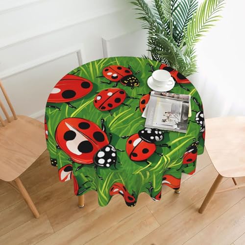 LHFIOHIRG Runde Tischdecke, 152 cm, knitterfrei, waschbar, Tischdecke für Küche, Esszimmer, Urlaub, Party, Picknick (Red Ladybug) von LHFIOHIRG