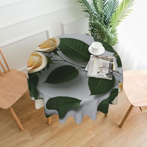 LHFIOHIRG Runde Tischdecke, 152 cm, knitterfrei, waschbar, Tischdecke für Küche, Esszimmer, Urlaub, Party, Picknick (White Rose) von LHFIOHIRG