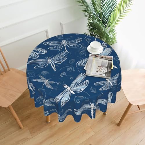 LHFIOHIRG Runde Tischdecke (Blaue Libelle) 152cm knitterfrei waschbar Tischdecke für Küche Esszimmer Urlaub Party Picknick von LHFIOHIRG