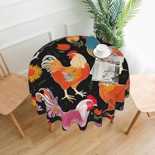 LHFIOHIRG Runde Tischdecke (Cute Rooster Chickens) 152cm knitterfrei waschbar Tischdecke für Küche Esszimmer Urlaub Party Picknick von LHFIOHIRG