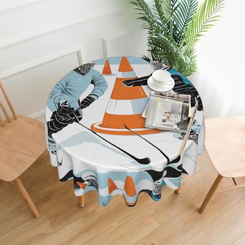 LHFIOHIRG Runde Tischdecke (Eishockeymuster) 152cm knitterfrei waschbar Tischdecke für Küche Esszimmer Urlaub Party Picknick von LHFIOHIRG