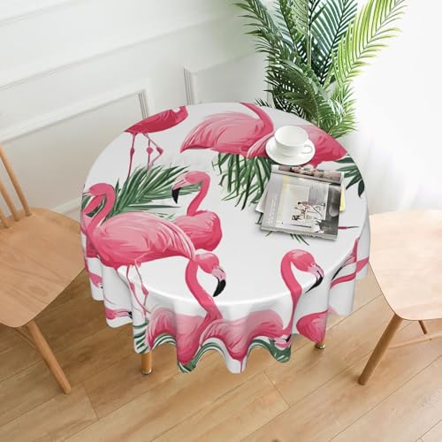 LHFIOHIRG Runde Tischdecke (Flamingo Blumen) 152cm knitterfrei waschbar Tischdecke für Küche Esszimmer Urlaub Party Picknick von LHFIOHIRG