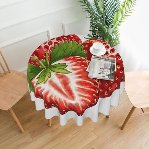 LHFIOHIRG Runde Tischdecke (Fresh Strawberry Print) 152cm knitterfrei waschbar Tischdecke für Küche Esszimmer Urlaub Party Picknick von LHFIOHIRG
