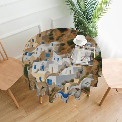 LHFIOHIRG Runde Tischdecke (Griechischer Architekturdruck), 152 cm, knitterfrei, waschbar, Tischdecke für Küche, Esszimmer, Urlaub, Party, Picknick von LHFIOHIRG