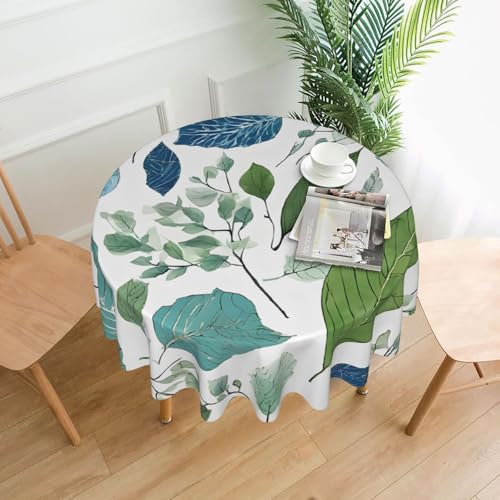 LHFIOHIRG Runde Tischdecke (Grüne Eukalyptusblätter) 152cm knitterfrei waschbar Tischdecke für Küche Esszimmer Urlaub Party Picknick von LHFIOHIRG