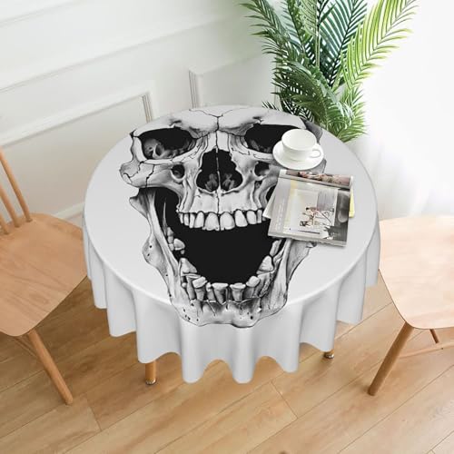 LHFIOHIRG Runde Tischdecke (Horror Skull) 152cm knitterfrei waschbar Tischdecke für Küche Esszimmer Urlaub Party Picknick von LHFIOHIRG