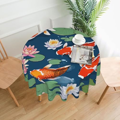 LHFIOHIRG Runde Tischdecke (Japanischer hübscher Koi-Fisch) 152 cm, knitterfrei, waschbar, Tischdecke für Küche, Esszimmer, Urlaub, Party, Picknick von LHFIOHIRG