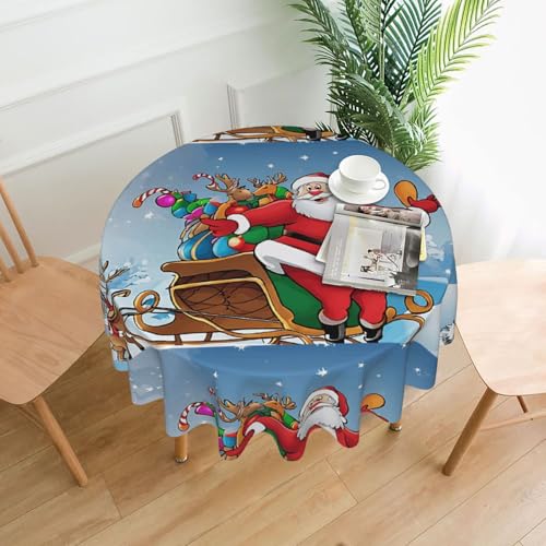 LHFIOHIRG Runde Tischdecke (Merry Christmas Print), 152 cm, knitterfrei, waschbar, Tischdecke für Küche, Esszimmer, Urlaub, Party, Picknick von LHFIOHIRG