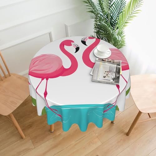 LHFIOHIRG Runde Tischdecke (Palmblatt und Flamingos Paar) 152cm knitterfrei waschbar Tischdecke für Küche Esszimmer Urlaub Party Picknick von LHFIOHIRG