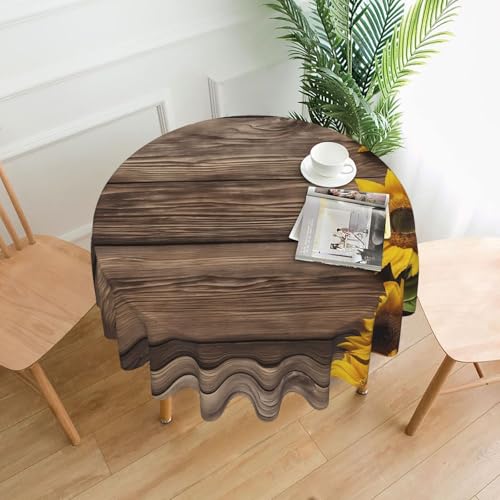 LHFIOHIRG Runde Tischdecke (Pflanzen Thema Sonnenblume) 152cm knitterfrei waschbar Tischdecke für Küche Esszimmer Urlaub Party Picknick von LHFIOHIRG