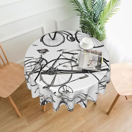 LHFIOHIRG Runde Tischdecke (Retro-Fahrrad), 152 cm, knitterfrei, waschbar, Tischdecke für Küche, Esszimmer, Urlaub, Party, Picknick von LHFIOHIRG