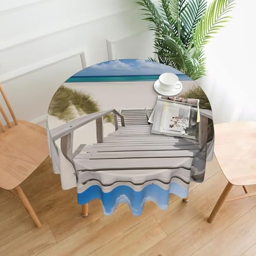 LHFIOHIRG Runde Tischdecke (Strandlandschaft), 152 cm, knitterfrei, waschbar, Tischdecke für Küche, Esszimmer, Urlaub, Party, Picknick von LHFIOHIRG