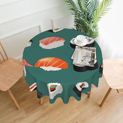 LHFIOHIRG Runde Tischdecke (Sushi), 152 cm, knitterfrei, waschbar, Tischdecke für Küche, Esszimmer, Urlaub, Party, Picknick von LHFIOHIRG