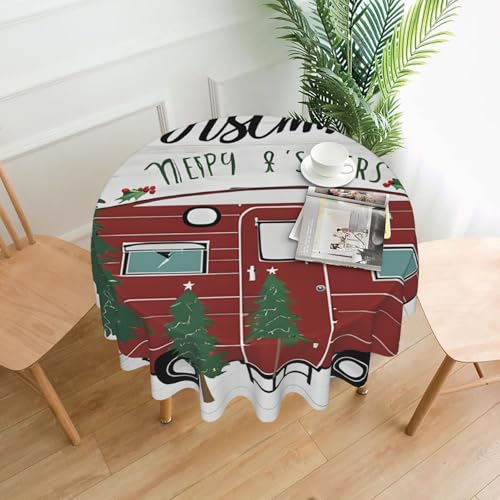 LHFIOHIRG Tischdecke (Bauernhaus-Weihnachten), runde Tischdecke, 152 cm, knitterfrei, waschbar, Tischdecke für Küche, Esszimmer, Urlaub, Party, Picknick von LHFIOHIRG