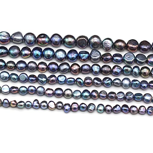 Natürliche Perlen, unregelmäßige Form, gefärbte schwarze Süßwasserperle für Damen, Schmuckherstellung, 6–7 mm von LHJ