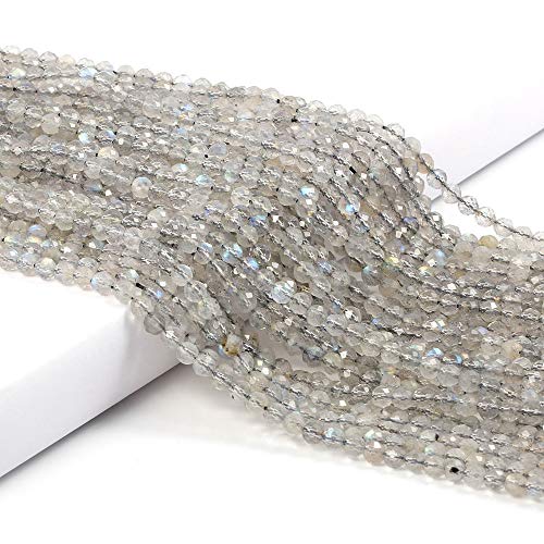 Natürliche facettierte Labradorit-Perlen, natürliche Steine, lose Perlen für Schmuckherstellung, Armband, Halskette (Größe 3 mm, Länge 38,1 cm) von LHJ