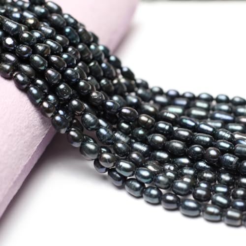 Perlen in Reisform, natürliche Süßwasserperlen, schwarz gefärbt, für Schmuckherstellung, Halskette, DIY, Geschenk, Basteln, 3–4 mm von LHJ