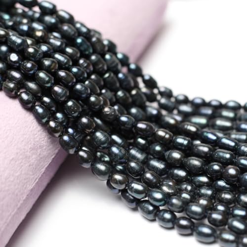 Perlen in Reisform, natürliche Süßwasserperlen, schwarz gefärbt, für Schmuckherstellung, Halskette, DIY, Geschenk, Handwerk, 4–5 mm von LHJ