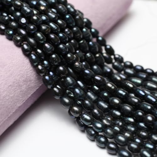 Perlen in Reisform, natürliche Süßwasserperlen, schwarz gefärbt, für Schmuckherstellung, Halskette, DIY, Geschenk, Handwerk, 5–6 mm von LHJ