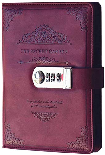 LHKJ Vintage PU Leder Tagebuch mit Zahlenschloss,Passwort Notebook Notizblock Planner Organizer(Rot) von LHKJ