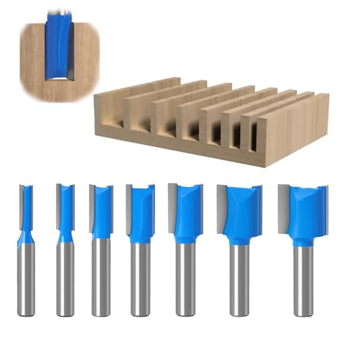7 Stück Fräser 8mm für Oberfräse Set, Fräser Bündigfräser 8mm Schaft, Holzfräser Gerade, Zweischneidig Nutfräser 8mm Schaft für Holz, Holzbearbeitung, Fräser Schneiden Nutfräsen (7 Stück) von LHLWCCP