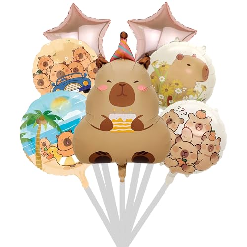 LHLZNB Capybara Folienballons, 7 Stück, riesige Aluminium-Party-Dekorationen für Geburtstage, Hochzeiten, Babypartys, vorgeschnittene Schnüre und schnelles Aufblasen (Kinder- und Erwachsenen-Feier) von LHLZNB