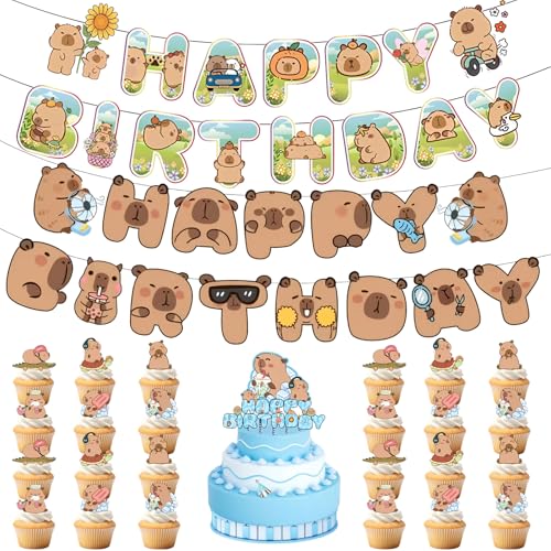 LHLZNB Capybara-Party-Dekorationsset, Happy Birthday-Kuchenaufsatz, niedliches Capybara-Themen-Partyzubehör, Capybara-Happy Birthday-Banner, Geburtstagsparty-Zubehör für Jungen und Mädchen, 55-teilig LHLZNB Capybara-Party-Dekorationsset, Happy Birthday-Kuchenaufsatz, niedliches Capybara-Themen-Partyzubehör, Capybara-Happy Birthday-Banner, Geburtstagsparty-Zubehör für Jungen und Mädchen, 55-teilig von LHLZNB
