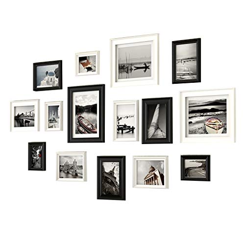 15 Stück Holz Bilderrahmen Fotorahmen Collage Set, mehrere Größen Fotogalerie mit transparentem Glas für Galerie Wohnzimmer, Schwarzer weißer Rahmen von LHNLY-Bilderrahmen