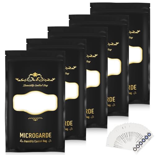 LHOEST 5 Stück Humidity Pack 30g für Feuchtigkeitskontrolle, Humidity Control Bag mit Sichtfenster, 25 Feuchtigkeitskarte, Aufbewahrungsbeutel Feuchtigkeits beutel Luftfeuchtigkeit zwischen 58 und 62% von LHOEST