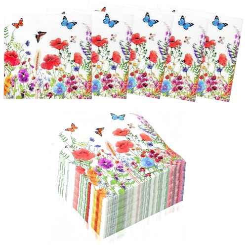 LHOEST Papierservietten Blumenmuster 80 Stück, Servietten Blumen für Hochzeit Frühling Geburtstage Partys, Schmetterlings Blume Hochzeitsservietten für Feiern Tisch Dekorationen 33x33cm LHOEST Papierservietten Blumenmuster 80 Stück, Servietten Blumen für Hochzeit Frühling Geburtstage Partys, Schmetterlings Blume Hochzeitsservietten für Feiern Tisch Dekorationen 33x33cm von LHOEST