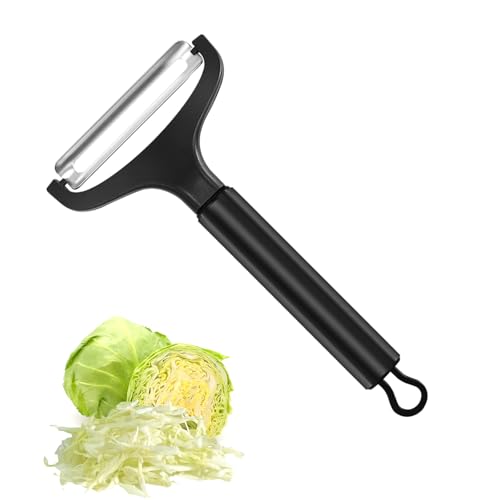 LHS Kohlschäler für Küche, breite Öffnung, Gemüseschäler, Edelstahl, Obstzerkleinerer mit rutschfestem Griff und scharfer Klinge, Schwarz von LHS