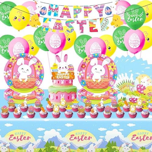 85 Ostern Deko Happy Easter Banner Ballons,Ostern Party Dekoration,Ostern Party Luftballon,Tischdekoration Ostern,Pappteller Ostern,PapierhandtüCher,Tischdecke,Kuchenkarte,für Ostern Party Supplies. von LHYQDM