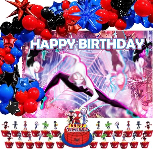 Geburtstags Party Dekoration 121 Pcs,Luftballons Girlande Geburtstags,Geburtstag Hintergrund,Balloons Arch Set,Fotoshoot Backdrop,Cartoon Hintergrund,Cake Topper,Jungen Mädchen Geburtstags Party von LHYQDM