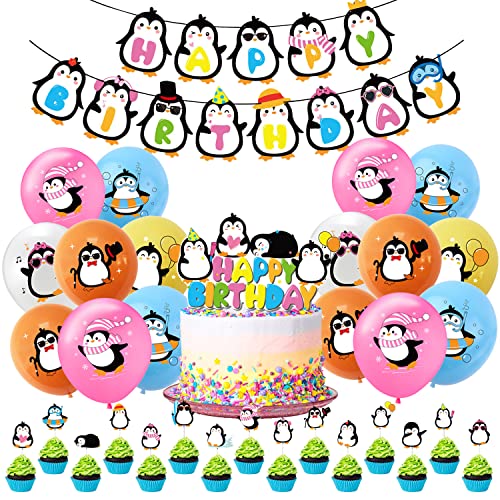 Pinguin Deko Geburtstag 37 Pcs,Pinguin Party Supplies,Pinguin Party Deko,Pinguin Luftballon,Pinguin Geburtstagstorte Deko,Pinguin Cake Toppers,Pinguin Ballon,Geburtstag Banner,Kinder Geburtstag Party von LHYQDM