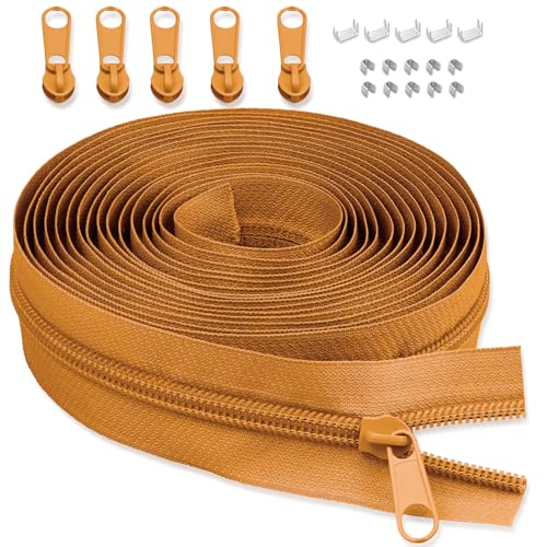 LHZHLE 3mm Endlosreißverschluss Mit Zipper: 3.65m Erdorange Nylon Reissverschluss - Meterware mit 5 Reißverschlusszügen für Nähen Bettwäsche und Kopfkissen von LHZHLE