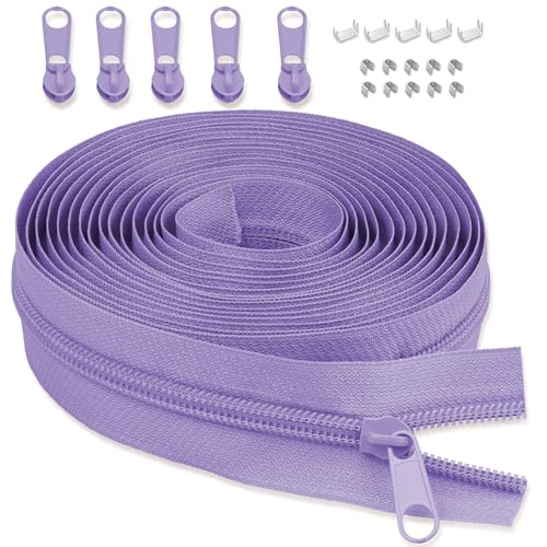 LHZHLE 5mm Endlosreißverschluss Mit Zipper: 3.65m Lila Nylon Reissverschluss - Meterware mit 5 Reißverschlusszügen für Nähen Bettwäsche und Kopfkissen von LHZHLE