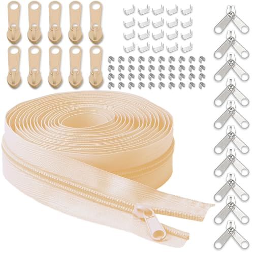 LHZHLE Durchgehende Reißverschlüsse Rolle zum Nähen: 9,1 m Armeegrün Nylon-Reißverschlussband mit 20 Schiebern (03 Beige, Nr. 5 Reißverschluss 9,15 m) von LHZHLE