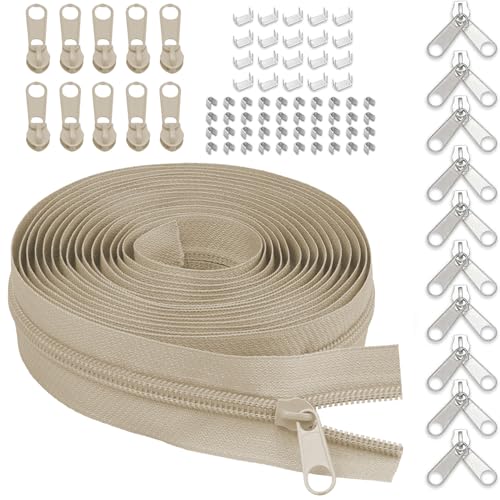LHZHLE Durchgehende Reißverschlüsse Rolle zum Nähen: 9,1 m Armeegrün Nylon-Reißverschlussband mit 20 Schiebern (19 Khaki, Nr. 5 Reißverschluss 9,15 m) von LHZHLE