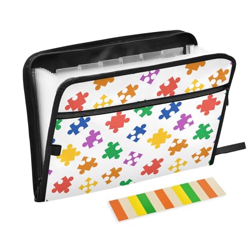 LI ZHI XIN A4 Dokumentenmappe Mit 13 Tasche Dokument Organizer Klassifizierungsordner Wasserfeste Seitlich ReißVerschluss Ordner FäChermappe Buntes Puzzle-Muster LI ZHI XIN A4 Dokumentenmappe Mit 13 Tasche Dokument Organizer Klassifizierungsordner Wasserfeste Seitlich ReißVerschluss Ordner FäChermappe Buntes Puzzle-Muster von LI ZHI XIN