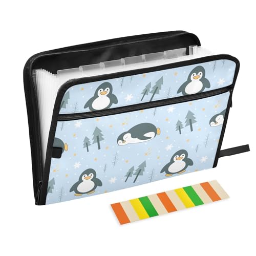 LI ZHI XIN A4 Dokumentenmappe Mit 13 Tasche Dokument Organizer Klassifizierungsordner Wasserfeste Seitlich ReißVerschluss Ordner FäChermappe Pinguin-Schneeflocken von LI ZHI XIN
